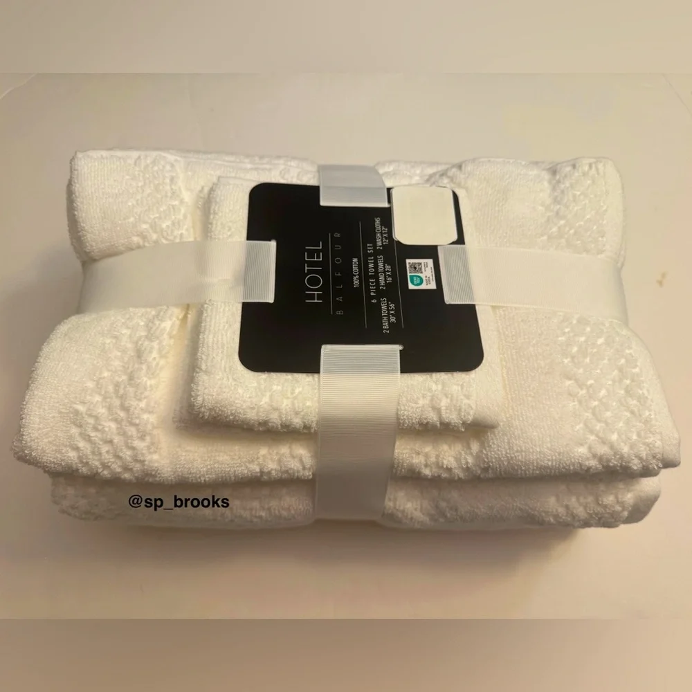 🎁6PC Hotel Balfour Bath Towel Set White Waffle Design Soft 100% Cotton NEW